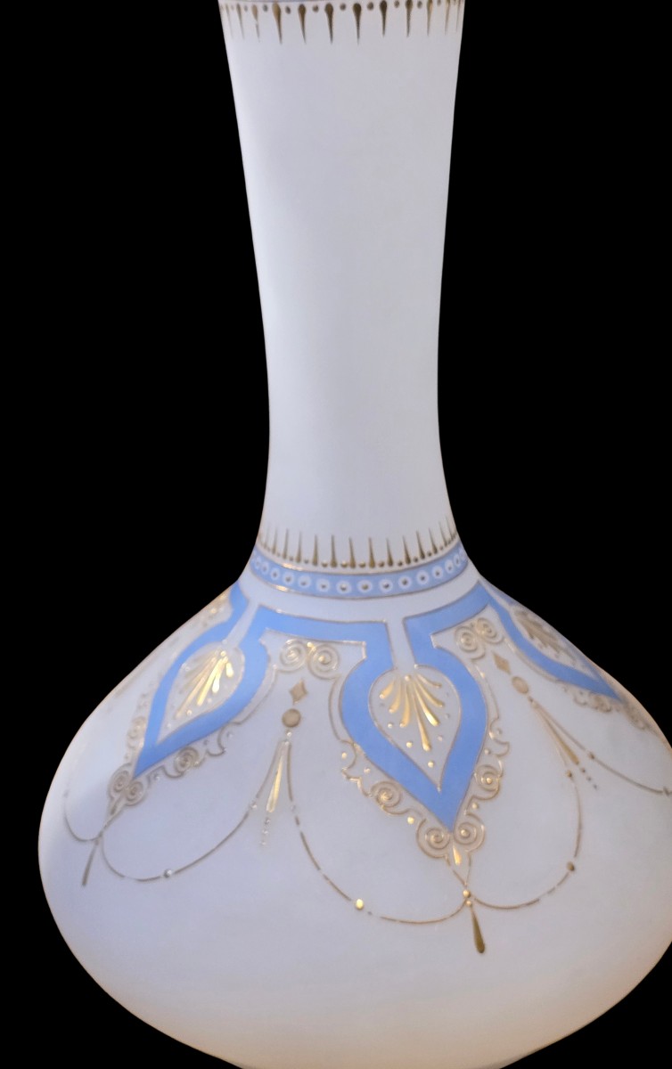 Coppia di vasi in opalina smaltata, XIX secolo 45 cm h-photo-3