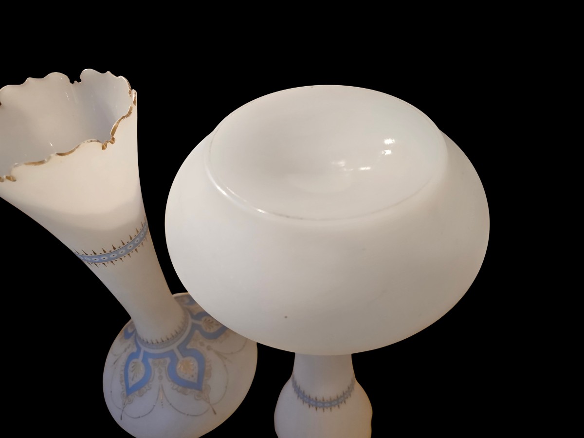 Coppia di vasi in opalina smaltata, XIX secolo 45 cm h-photo-5