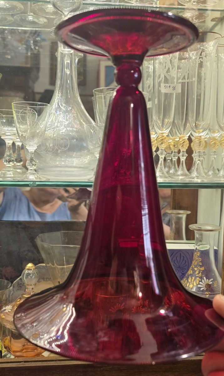 Antico vaso in vetro soffiato di Murano colore rosso rubino-photo-3