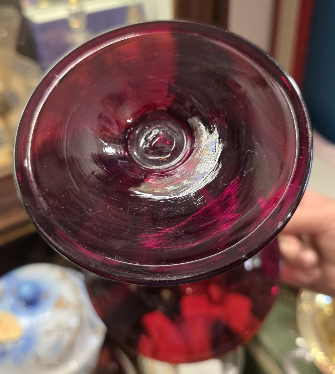 Antico vaso in vetro soffiato di Murano colore rosso rubino-photo-4