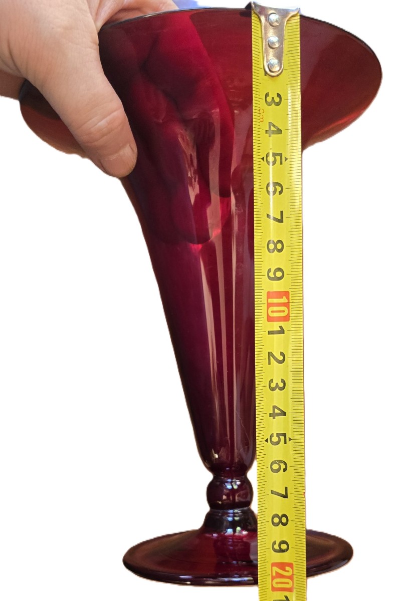 Antico vaso in vetro soffiato di Murano colore rosso rubino-photo-3