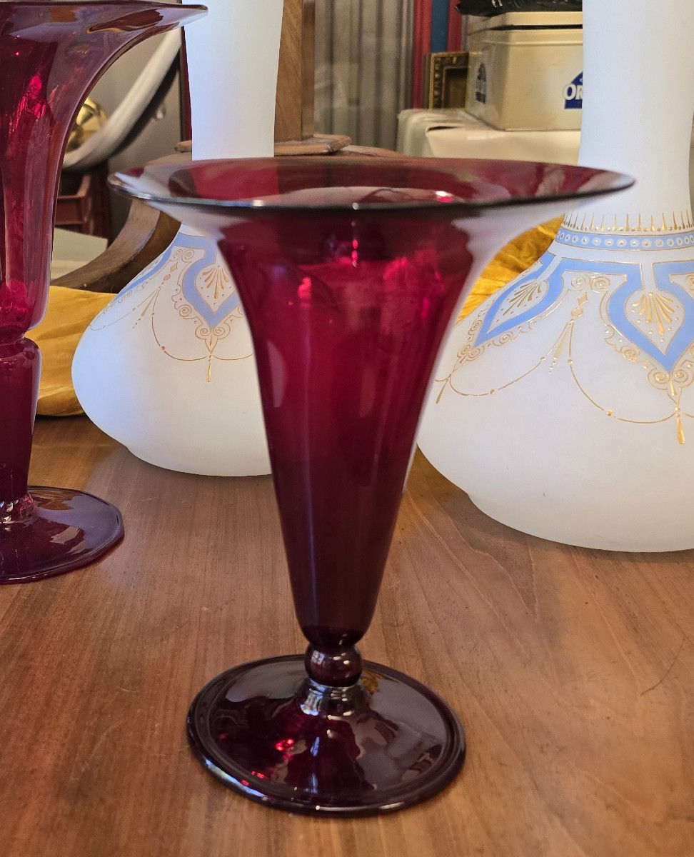 Antico vaso in vetro soffiato di Murano colore rosso rubino-photo-4
