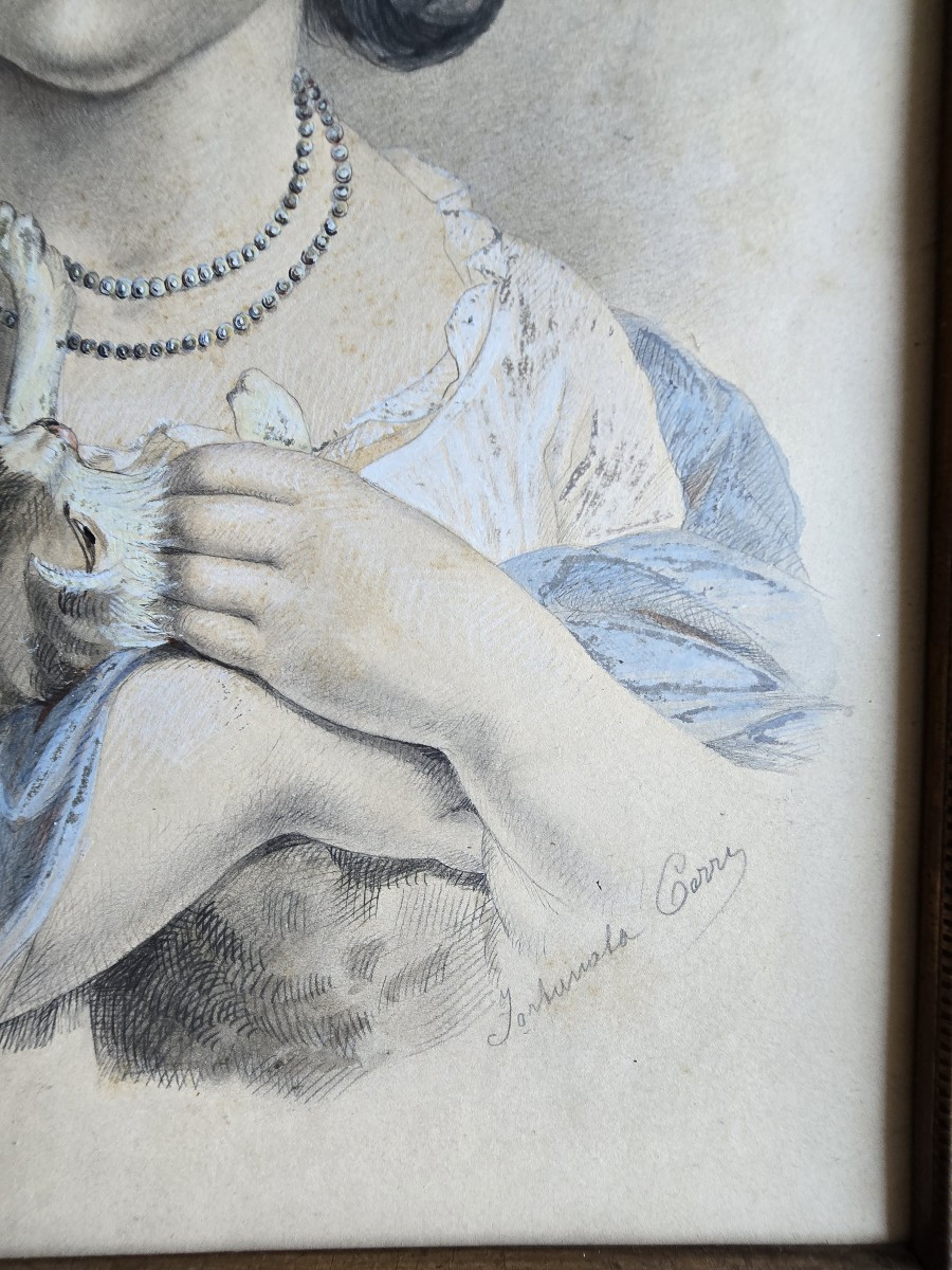 Coppia di disegni, ritratti di bambini, XIX secolo, firmati-photo-2