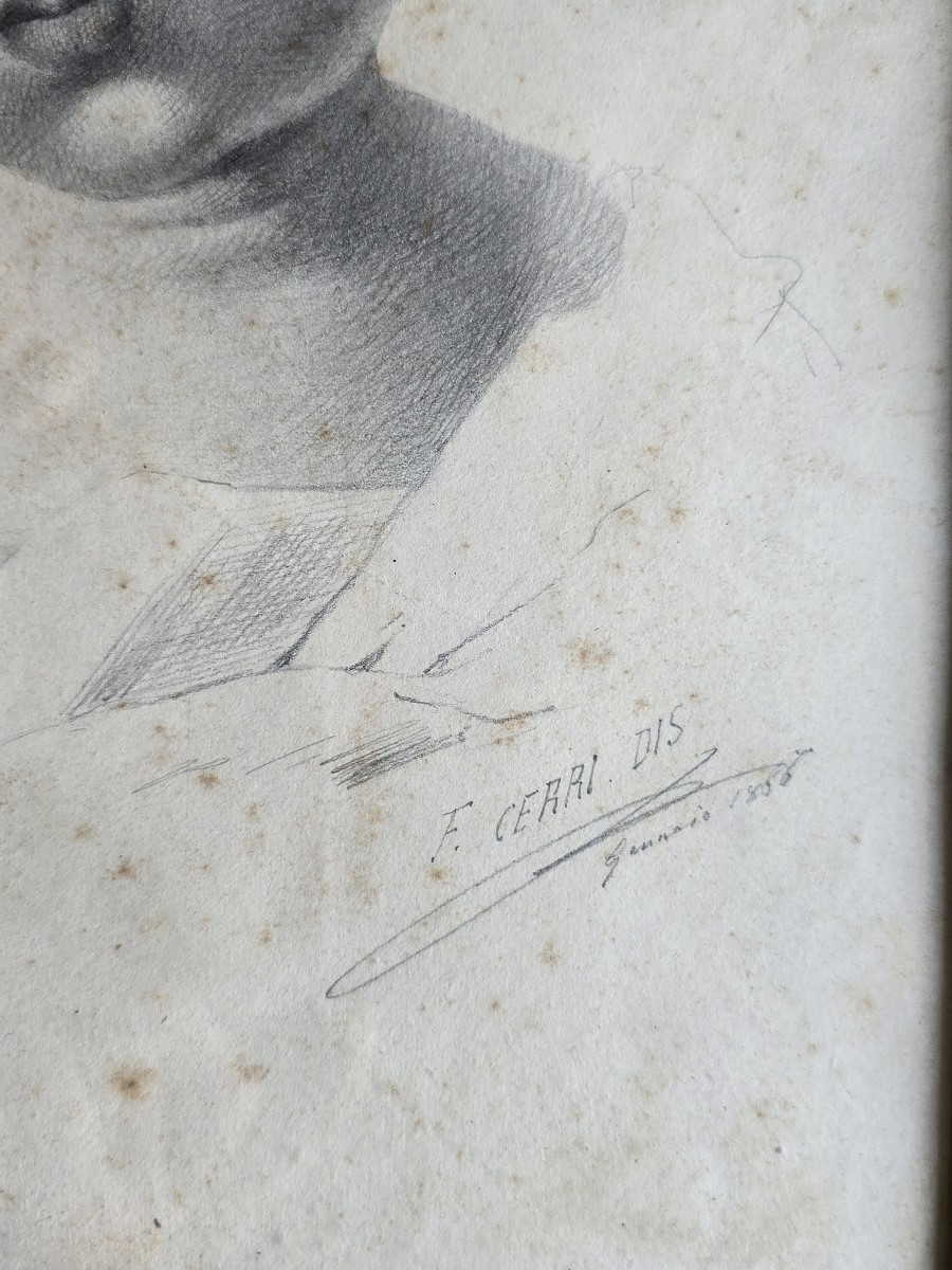 Coppia di disegni, ritratti di bambini, XIX secolo, firmati-photo-5