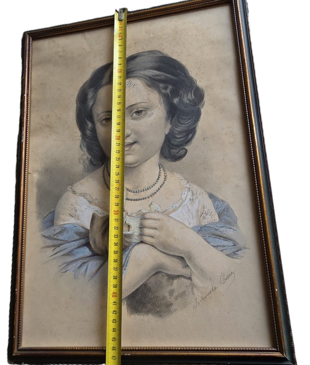 Coppia di disegni, ritratti di bambini, XIX secolo, firmati-photo-7
