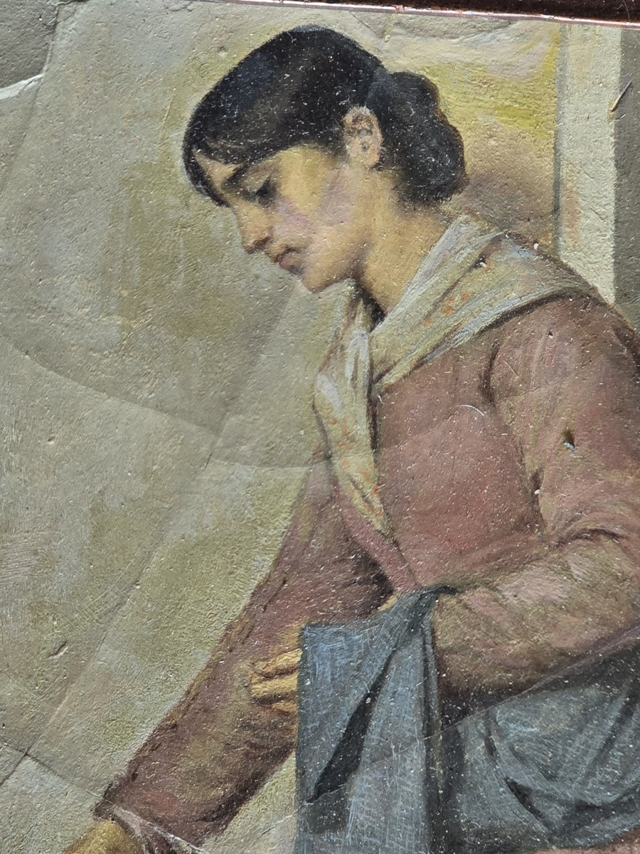 Olio su carta, opera non firmata di un artista veneziano della fine del XIX secolo-photo-3
