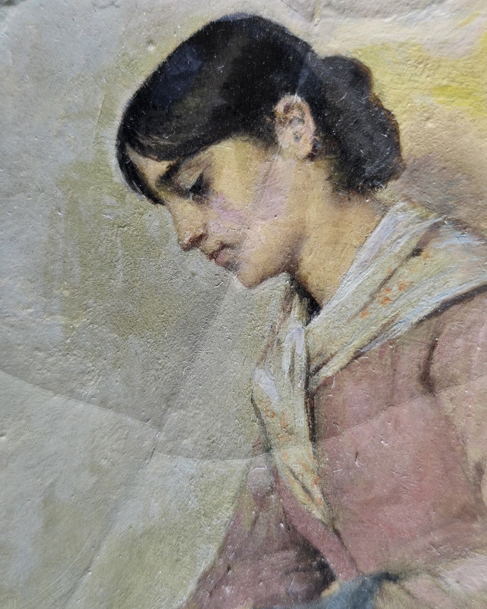 Olio su carta, opera non firmata di un artista veneziano della fine del XIX secolo-photo-4