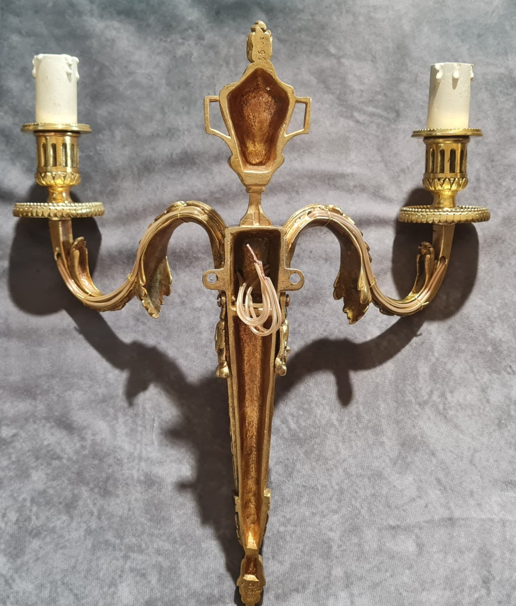 Antica coppia di appliques in bronzo in stile Luigi XVI-photo-3