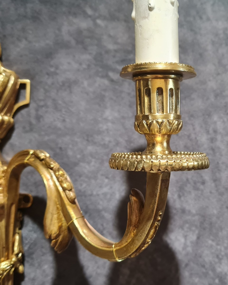 Antica coppia di appliques in bronzo in stile Luigi XVI-photo-4