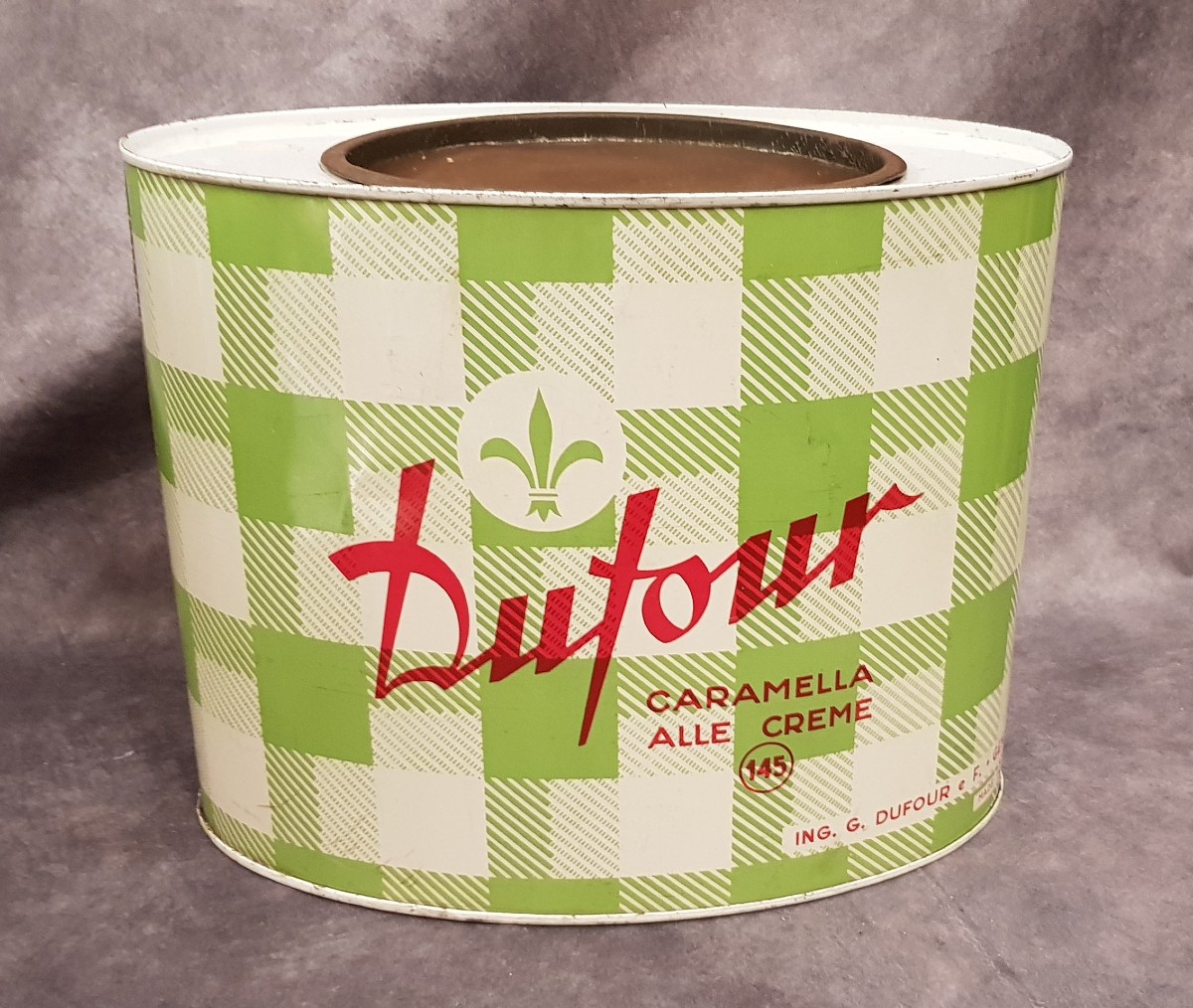 Antica scatola di latta per caramelle Dufour