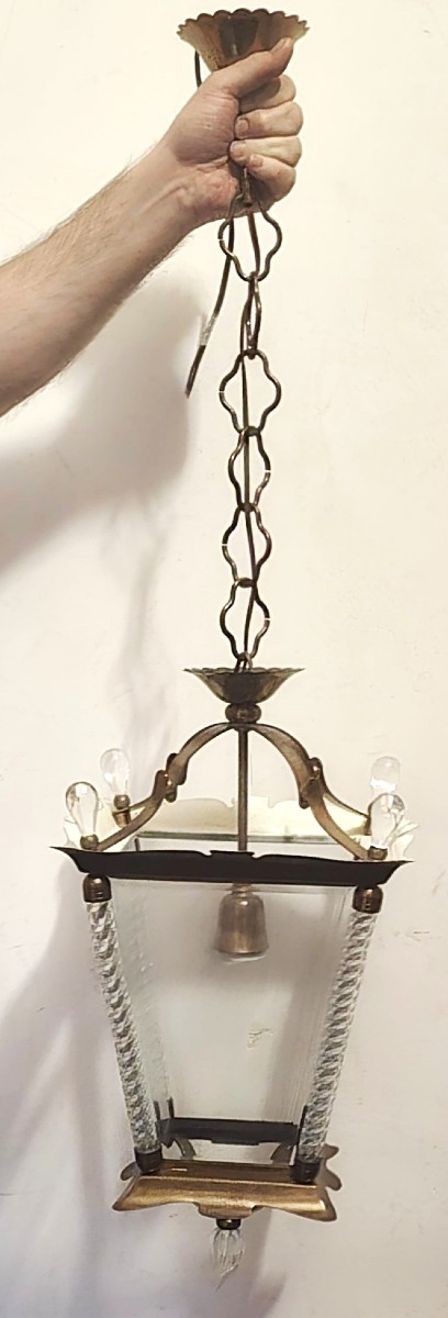 Bella lanterna in vetro e ottone nello stile di Fontana Arte – Italia, circa 1960-photo-1