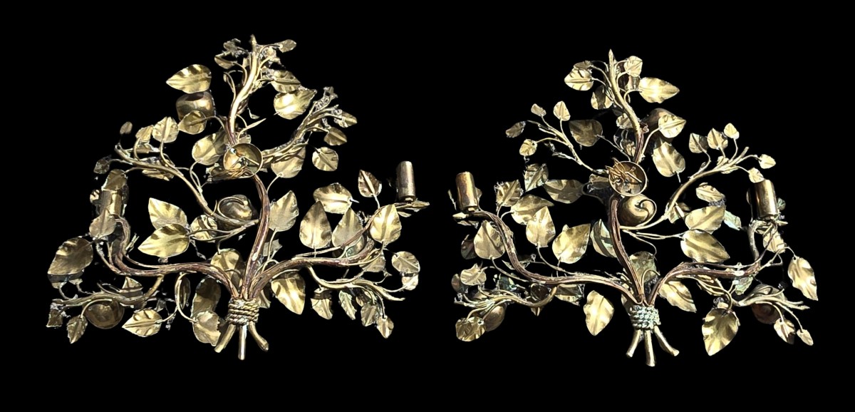 Coppia di appliques murali “L’Albero del Giardino dell’Eden” Maison Roche, Francia, circa 1970-photo-4