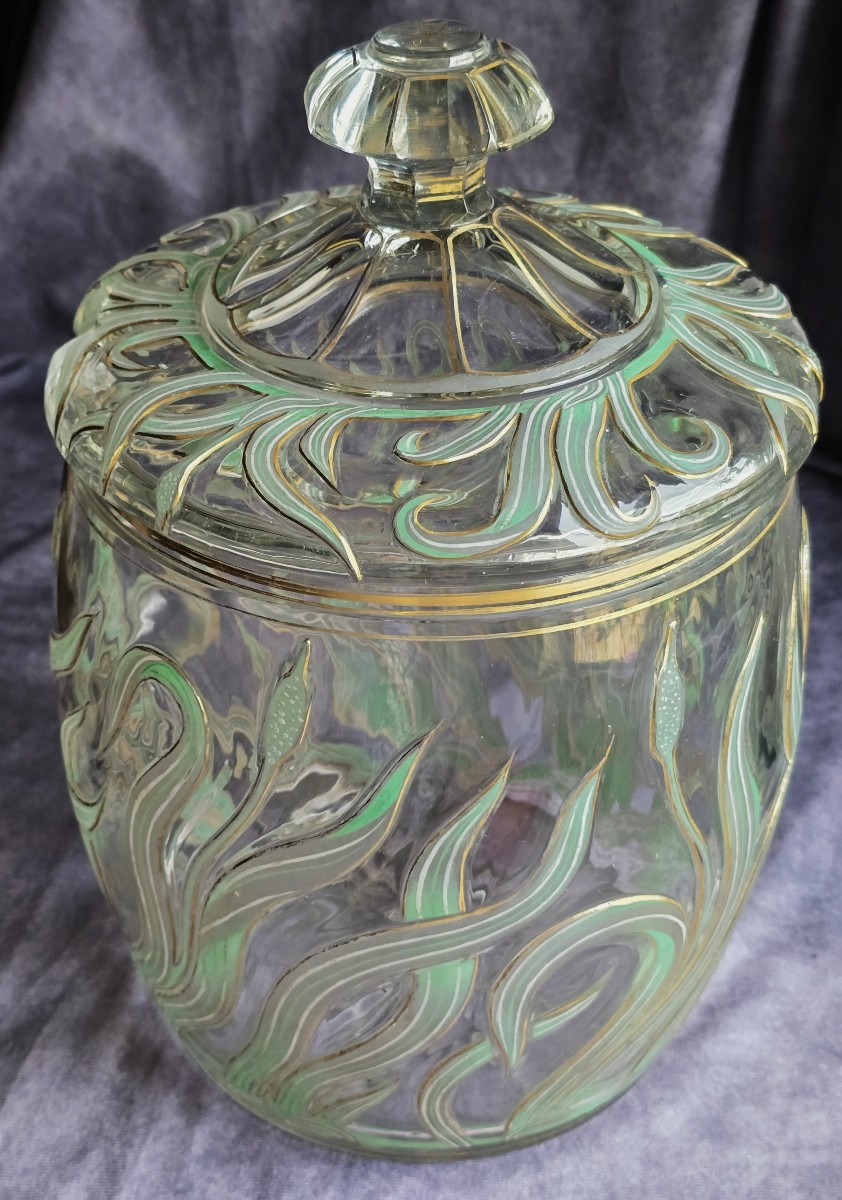 Vaso coperto in cristallo smaltato  Boemia o Austria, Liberty -Jugendsti-photo-3