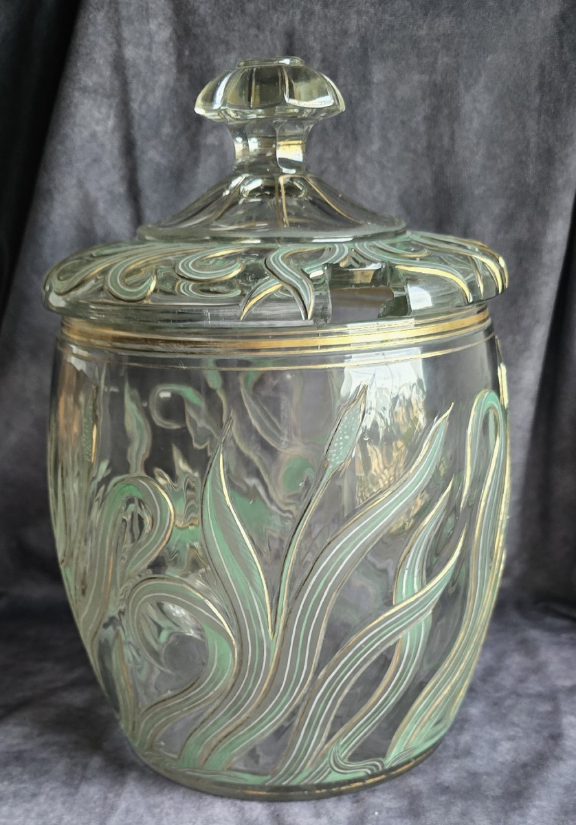 Vaso coperto in cristallo smaltato  Boemia o Austria, Liberty -Jugendsti