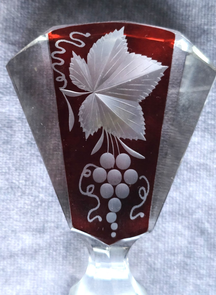 Antica bottiglia da liquore Art Deco in cristallo di Boemia, Karl Palda anni '30-photo-3