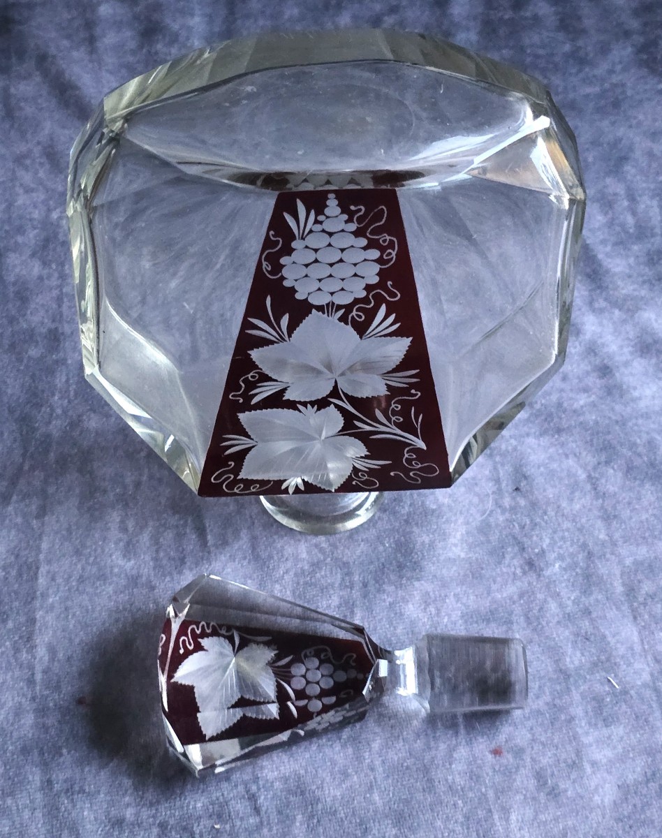 Antica bottiglia da liquore Art Deco in cristallo di Boemia, Karl Palda anni '30-photo-3