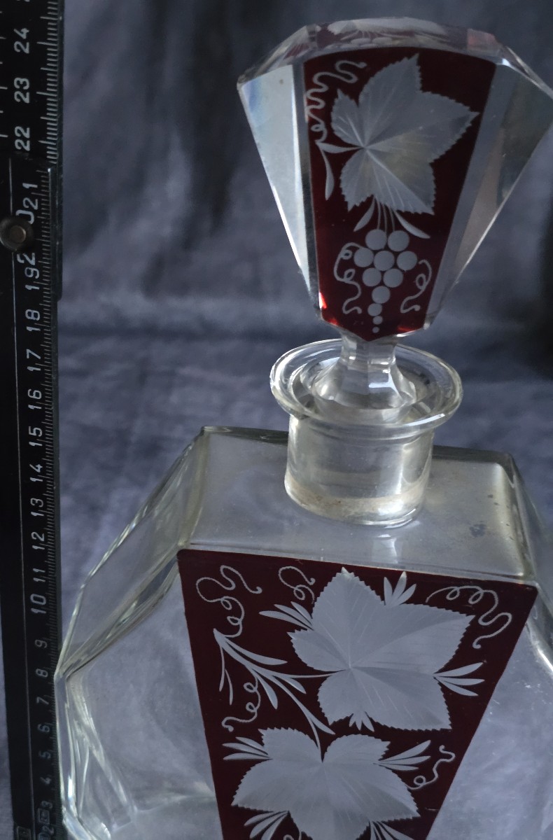 Antica bottiglia da liquore Art Deco in cristallo di Boemia, Karl Palda anni '30-photo-7