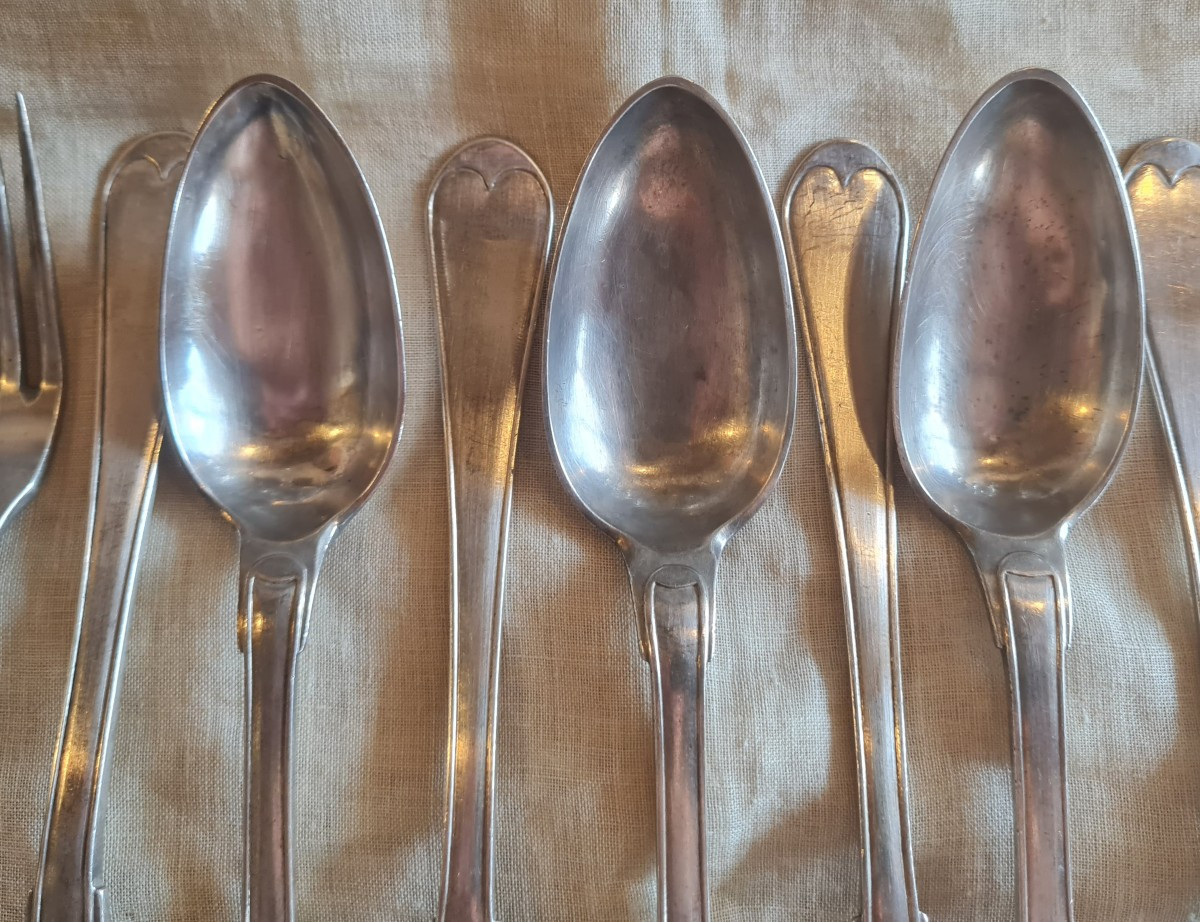 Sei coperti in argento  Mauriziano ’800 – 6 forchette, 6 cucchiai e 6 forchette da dessert-photo-1