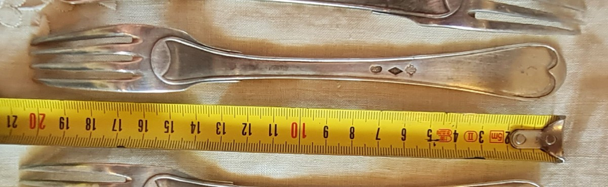 Sei coperti in argento  Mauriziano ’800 – 6 forchette, 6 cucchiai e 6 forchette da dessert-photo-5