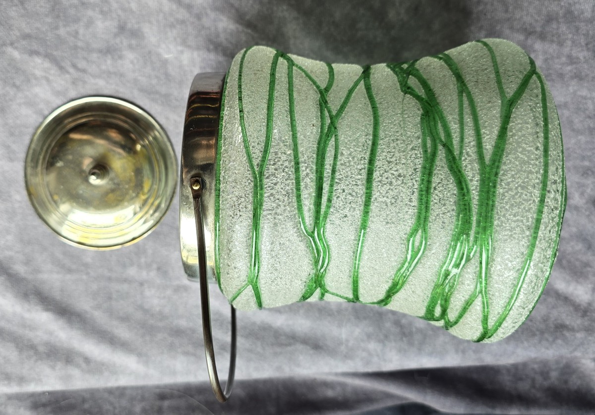 Antico secchiello per biscotti ivetro boemo Pallme‑Konig,  decoro  filigrana verde – circa 1900-photo-2