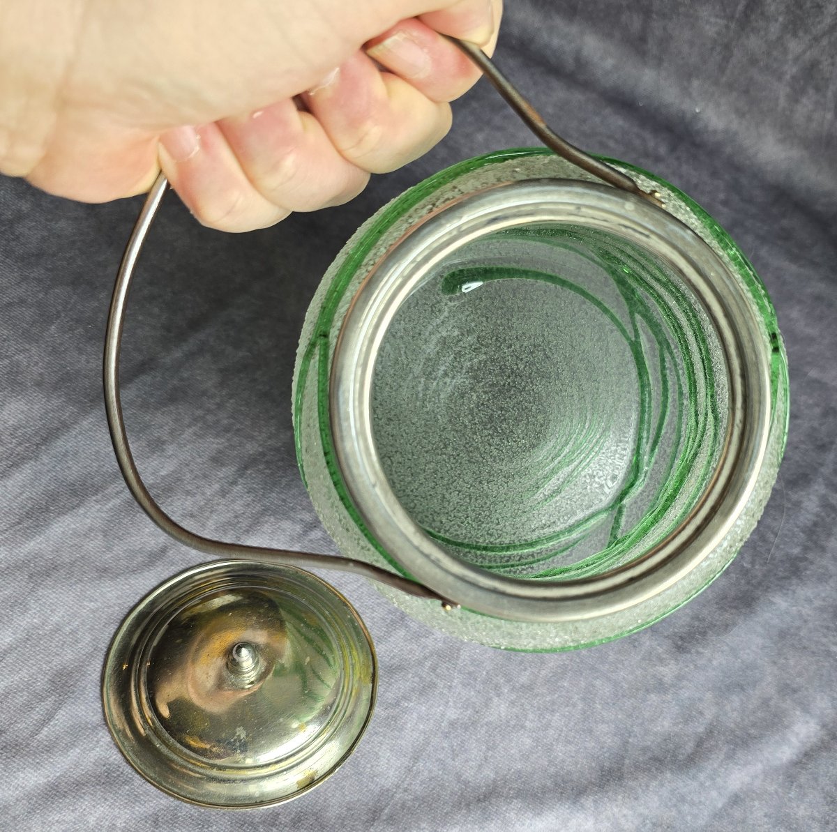 Antico secchiello per biscotti ivetro boemo Pallme‑Konig,  decoro  filigrana verde – circa 1900-photo-3