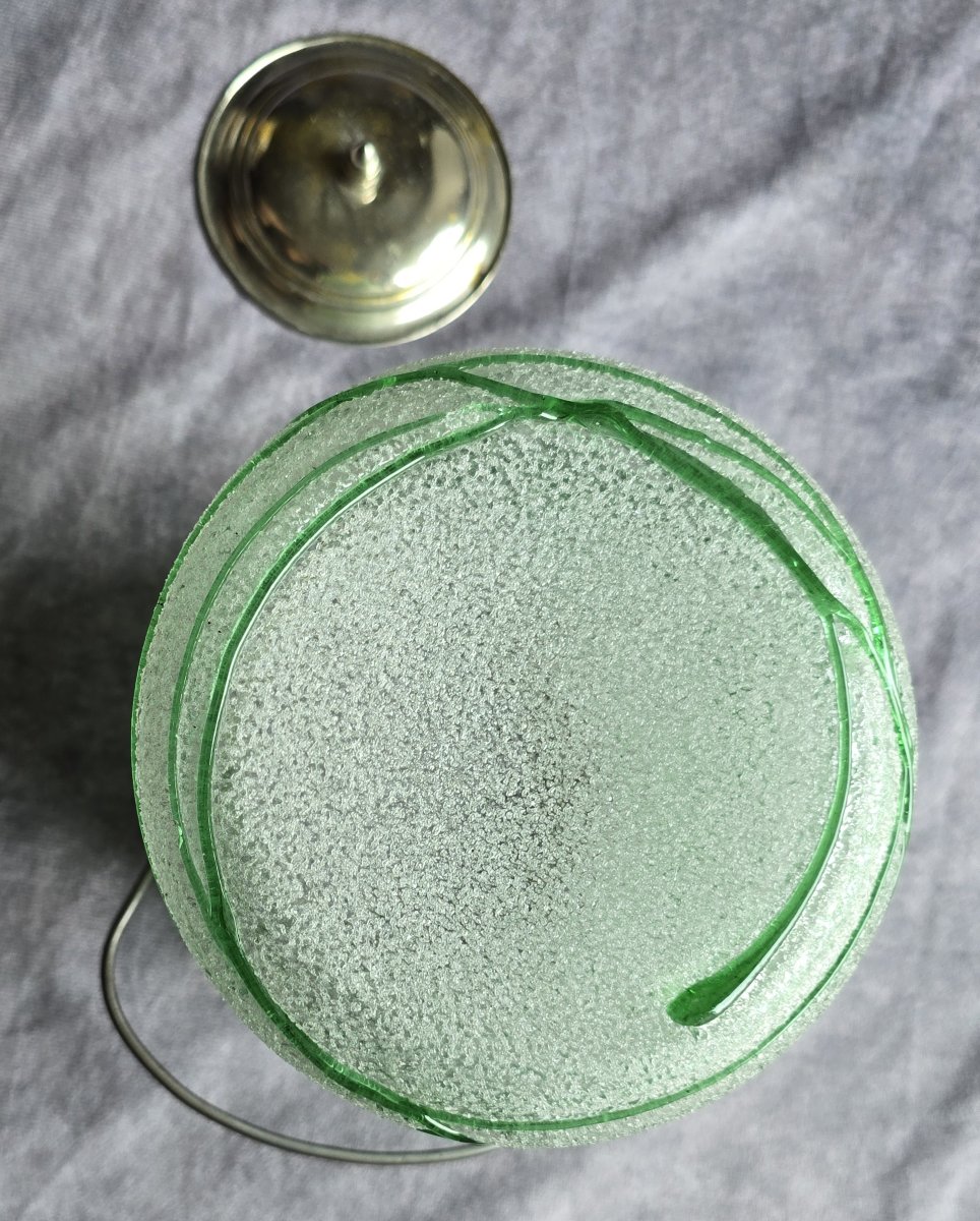 Antico secchiello per biscotti ivetro boemo Pallme‑Konig,  decoro  filigrana verde – circa 1900-photo-4