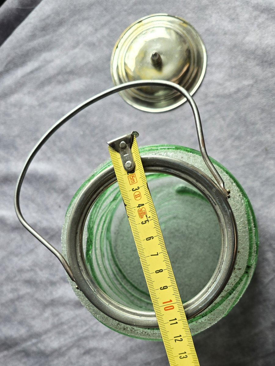 Antico secchiello per biscotti ivetro boemo Pallme‑Konig,  decoro  filigrana verde – circa 1900-photo-7