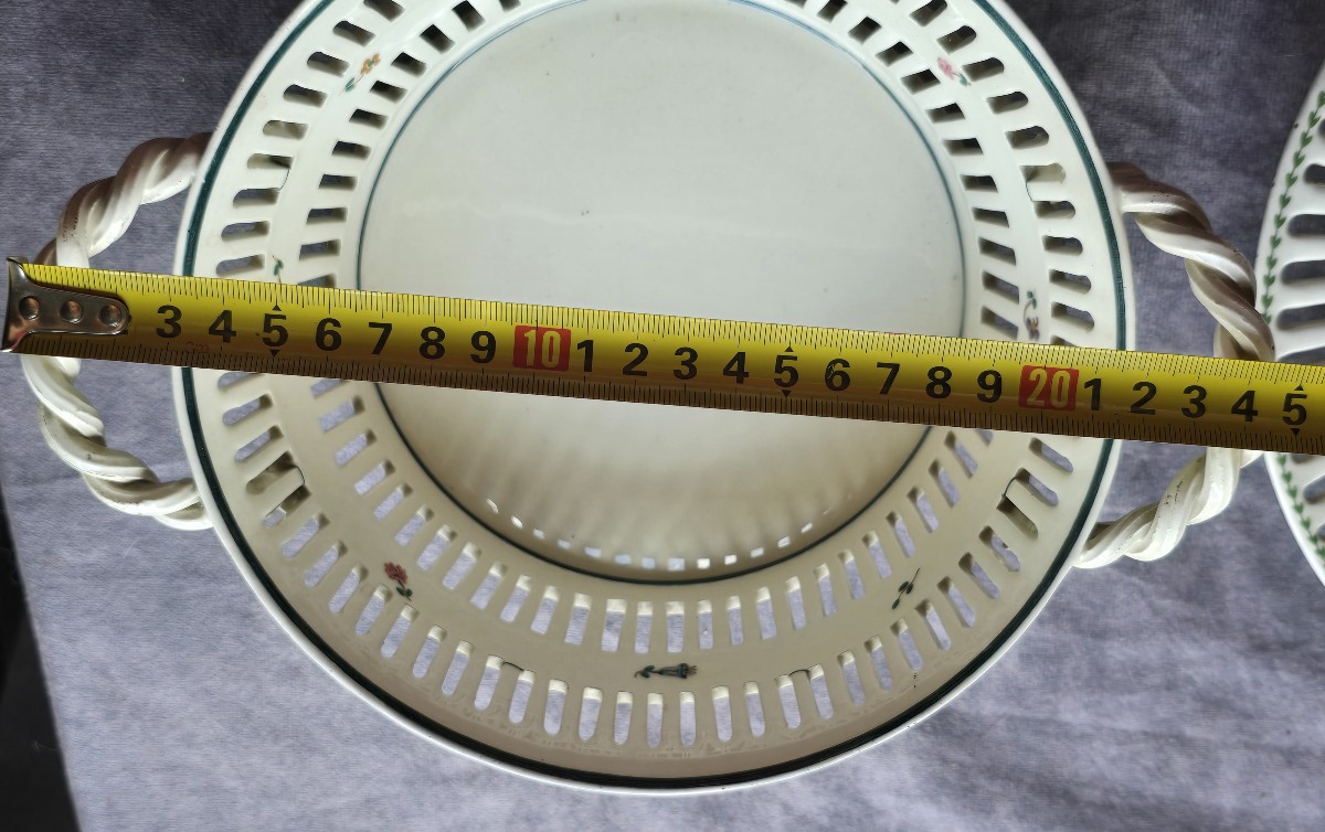 Cestino e il suo piatto  maiolica traforata e dipinta, Bassanello Italia, datati febbraio 1964-photo-5