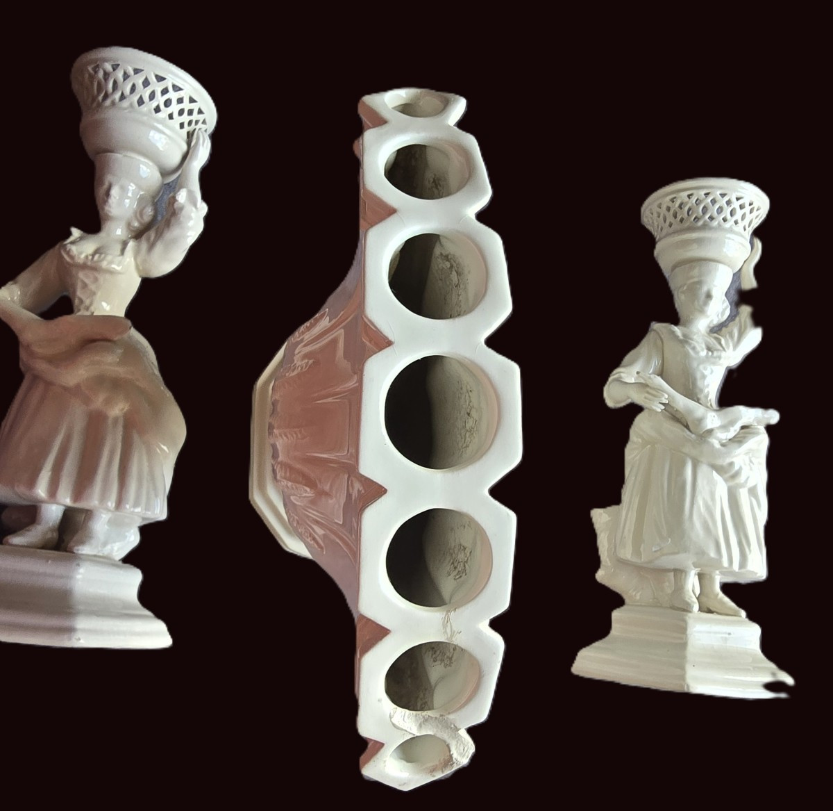 Insieme composto da un tulipiere e due candelieri antichi in maiolica-photo-4