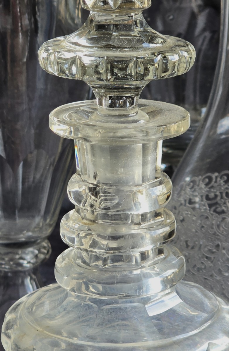 Antica bottiglia decanter in cristallo molato, XIX secolo-photo-2