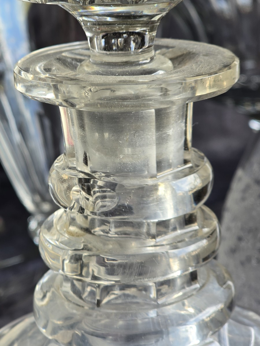 Antica bottiglia decanter in cristallo molato, XIX secolo-photo-3
