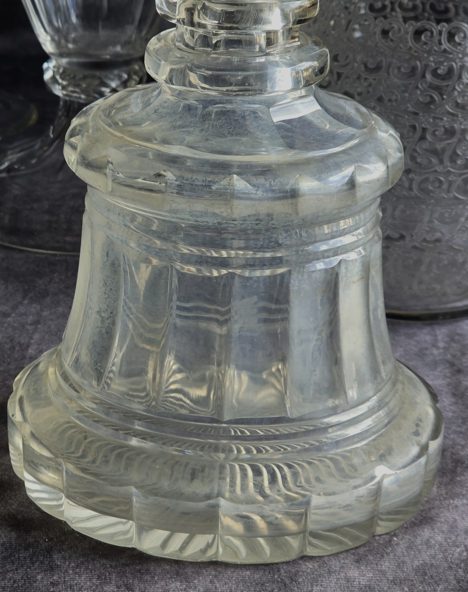 Antica bottiglia decanter in cristallo molato, XIX secolo-photo-4
