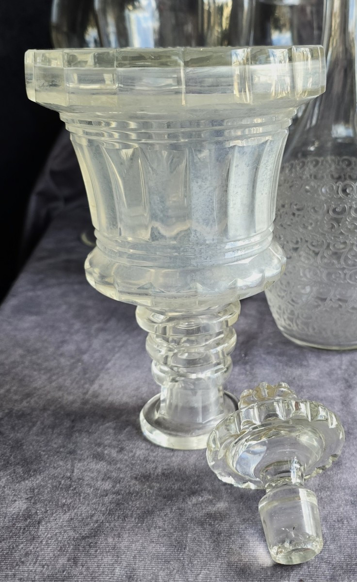 Antica bottiglia decanter in cristallo molato, XIX secolo-photo-1