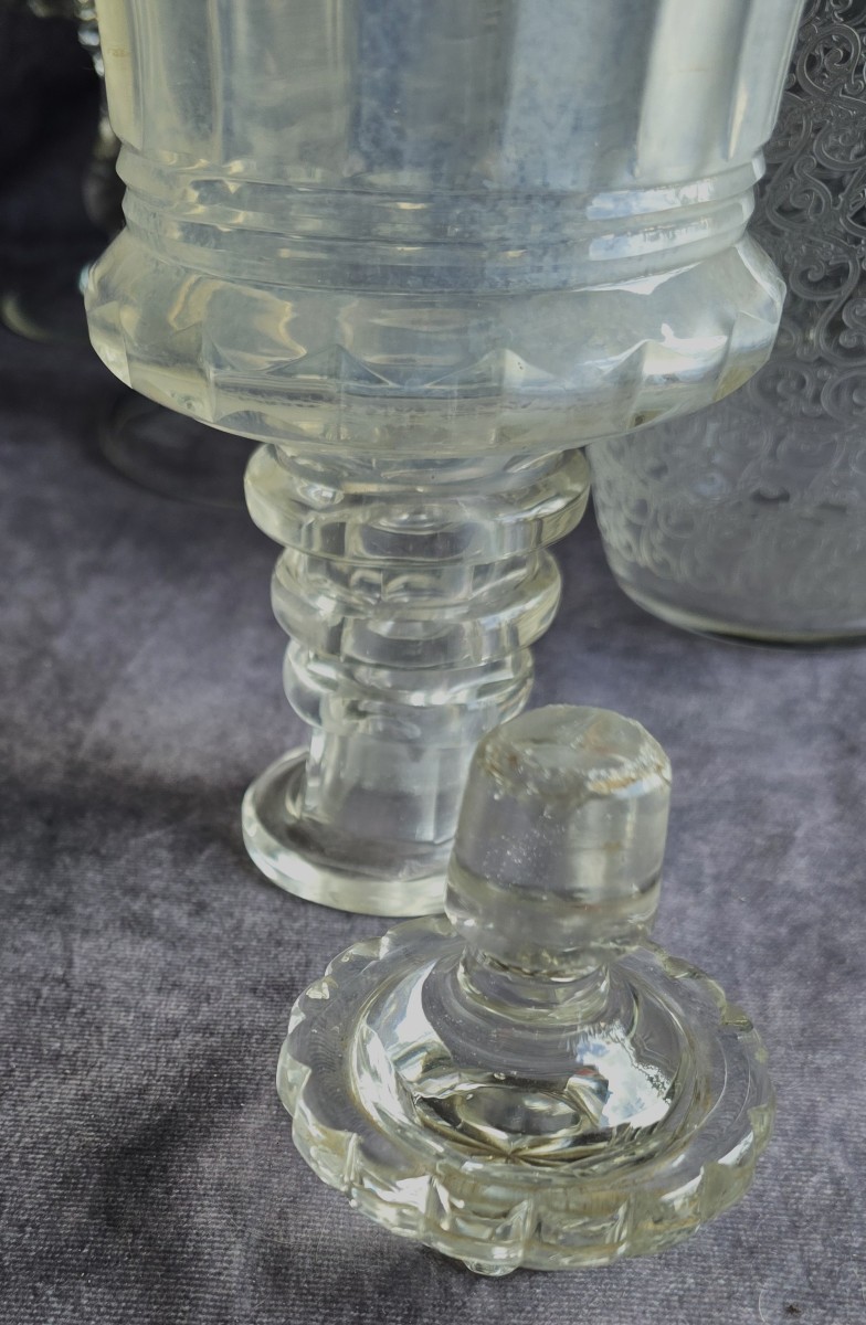 Antica bottiglia decanter in cristallo molato, XIX secolo-photo-2