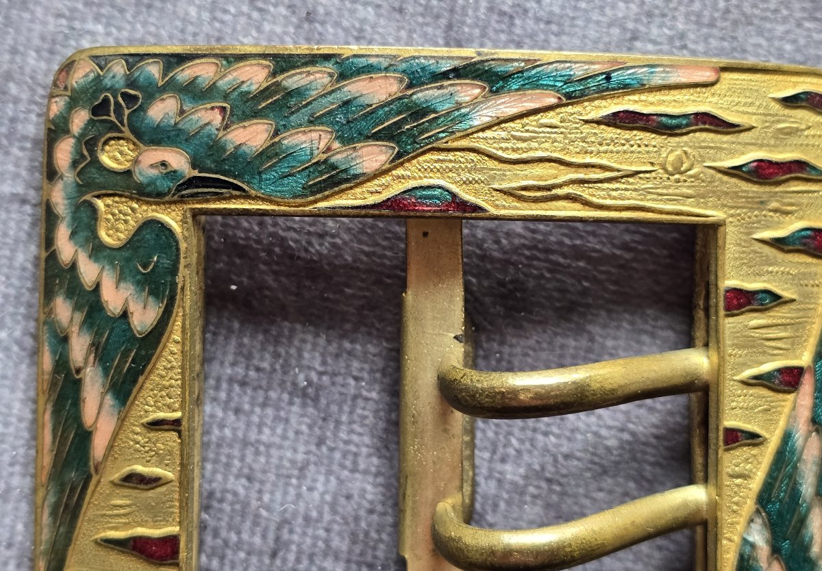 Fibbia Art Nouveau in metallo con smalti cloisonné, Francia fine XIX secolo-photo-3