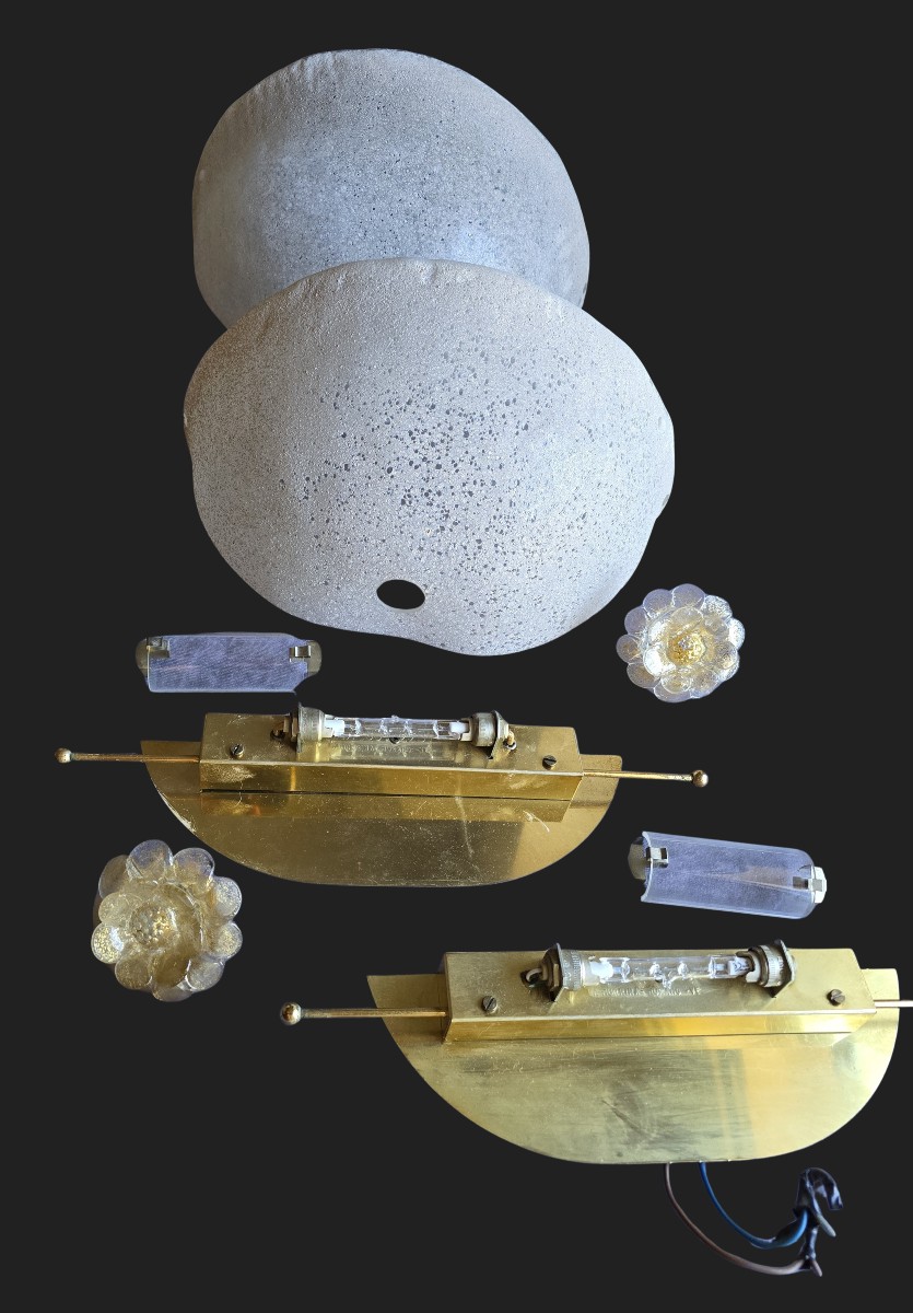 Coppia di appliques in vetro e ottone – Murano, circa 1980-photo-3
