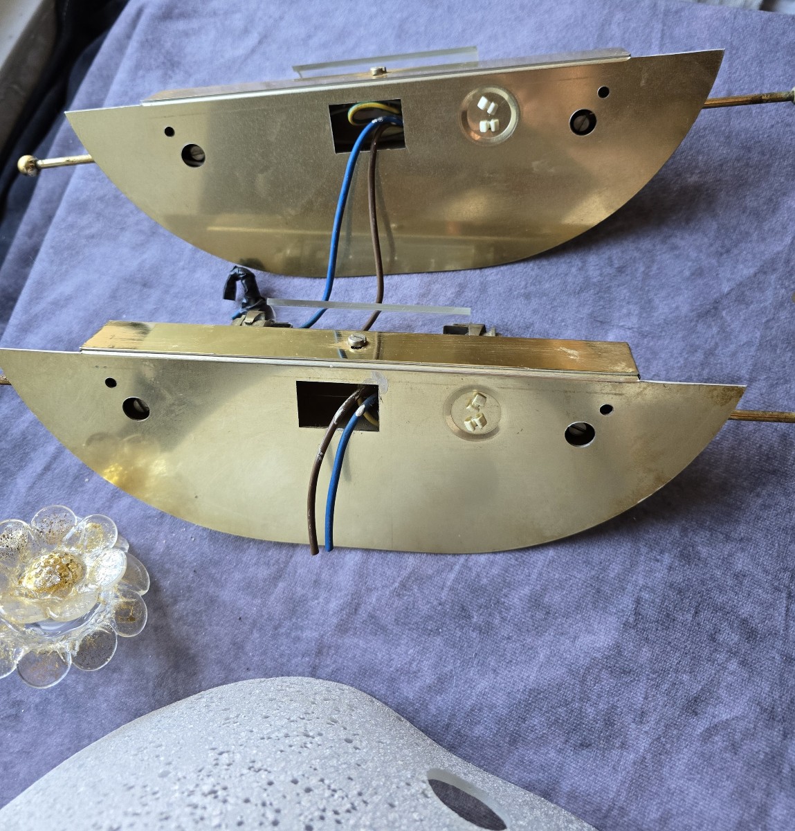 Coppia di appliques in vetro e ottone – Murano, circa 1980-photo-2