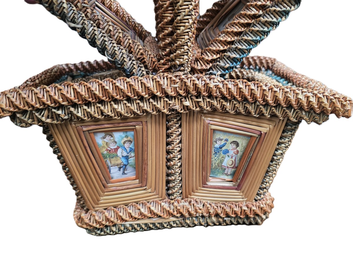 Antico cestino in paglia di mietitura del XIX secolo-photo-2