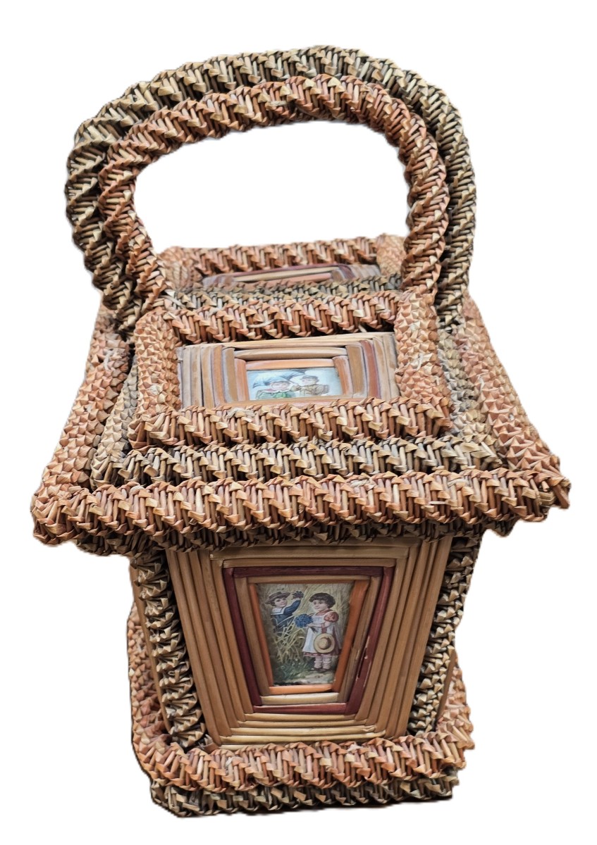 Antico cestino in paglia di mietitura del XIX secolo-photo-4