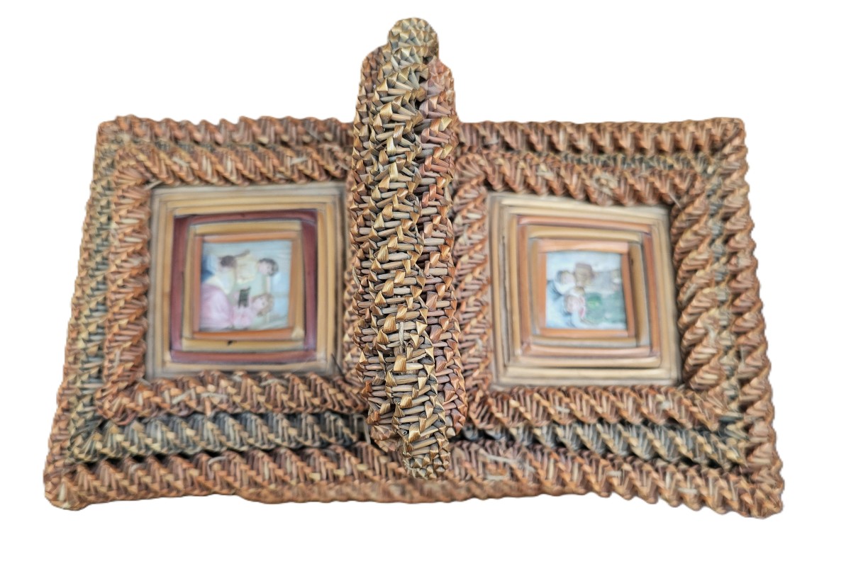 Antico cestino in paglia di mietitura del XIX secolo-photo-2