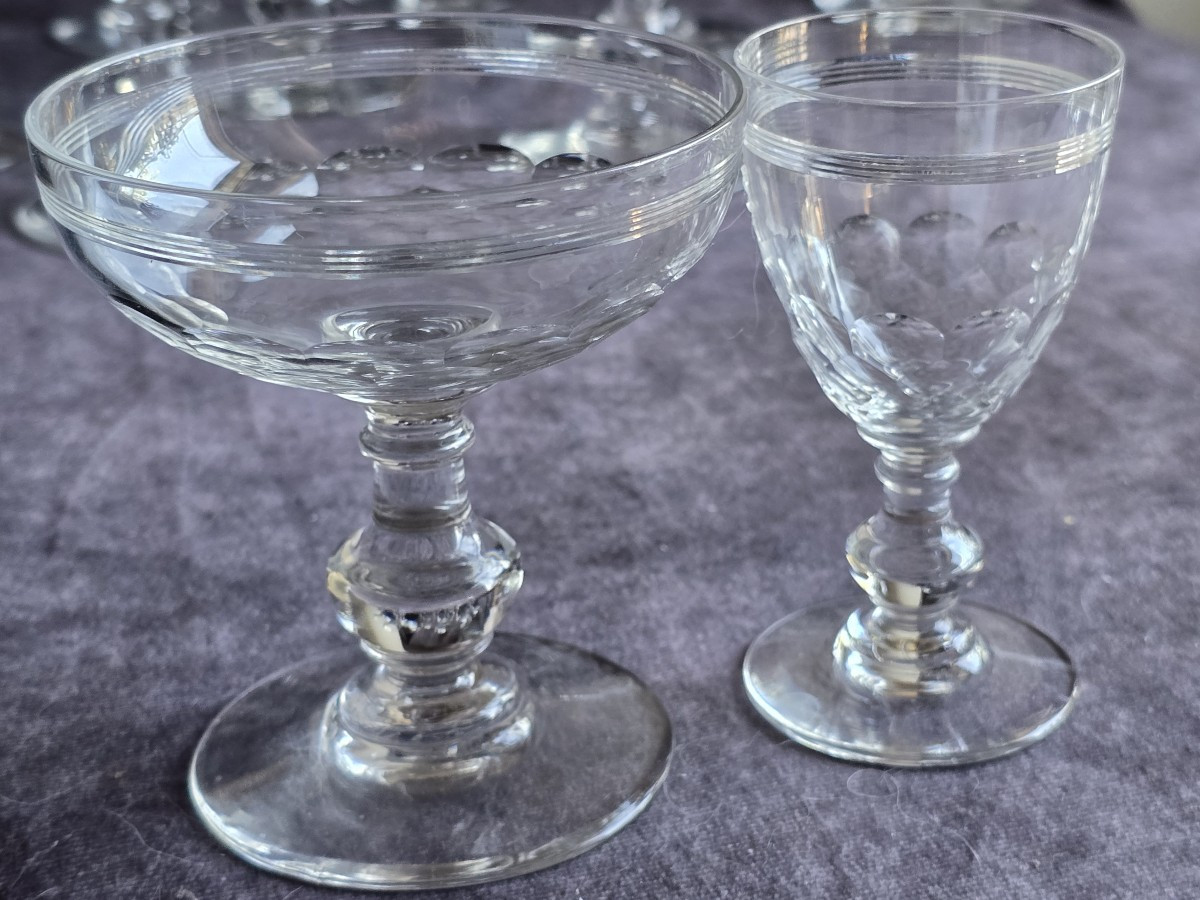 Lotto di 8 bicchieri antichi in cristallo Baccarat, modello Chauny Écailles et Filet-photo-5