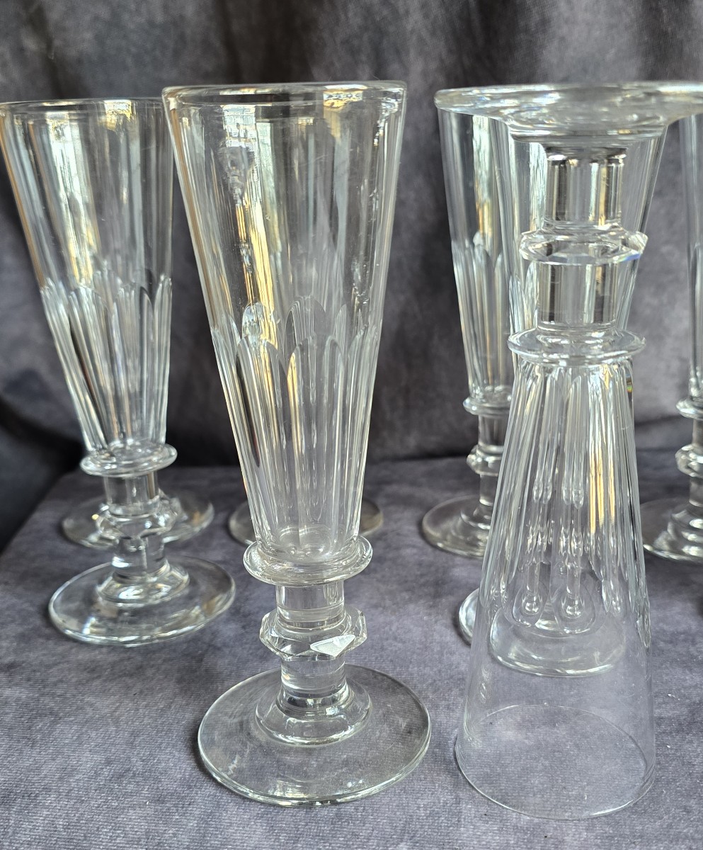 Servizio di 12 flute antiche in cristallo molato-photo-3