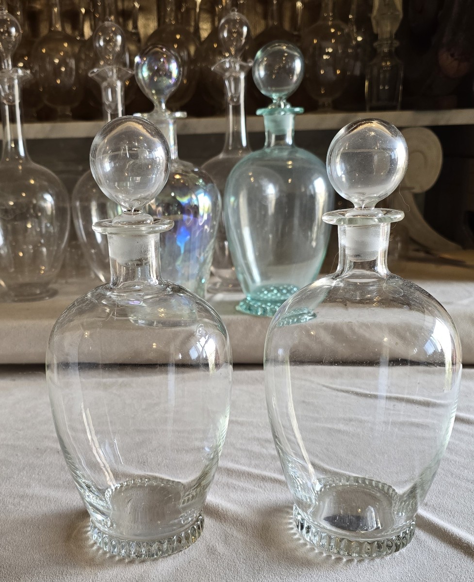 Coppia bottiglie in vetro soffiato Nason Moretti Murano anni '60