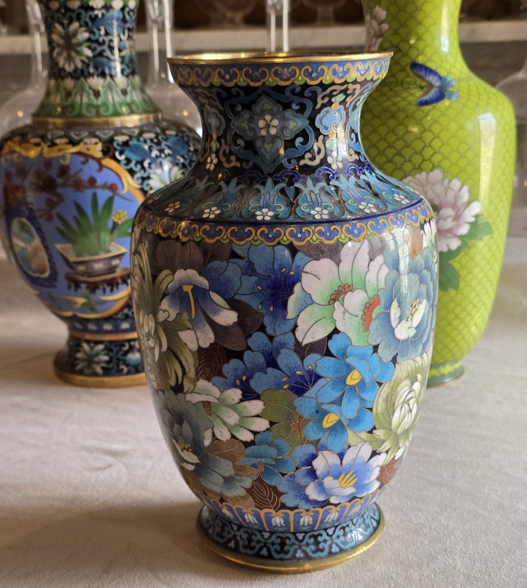 Vaso in cloisonné, Cina, metà del XX secolo, altezza 25,5 cm-photo-2