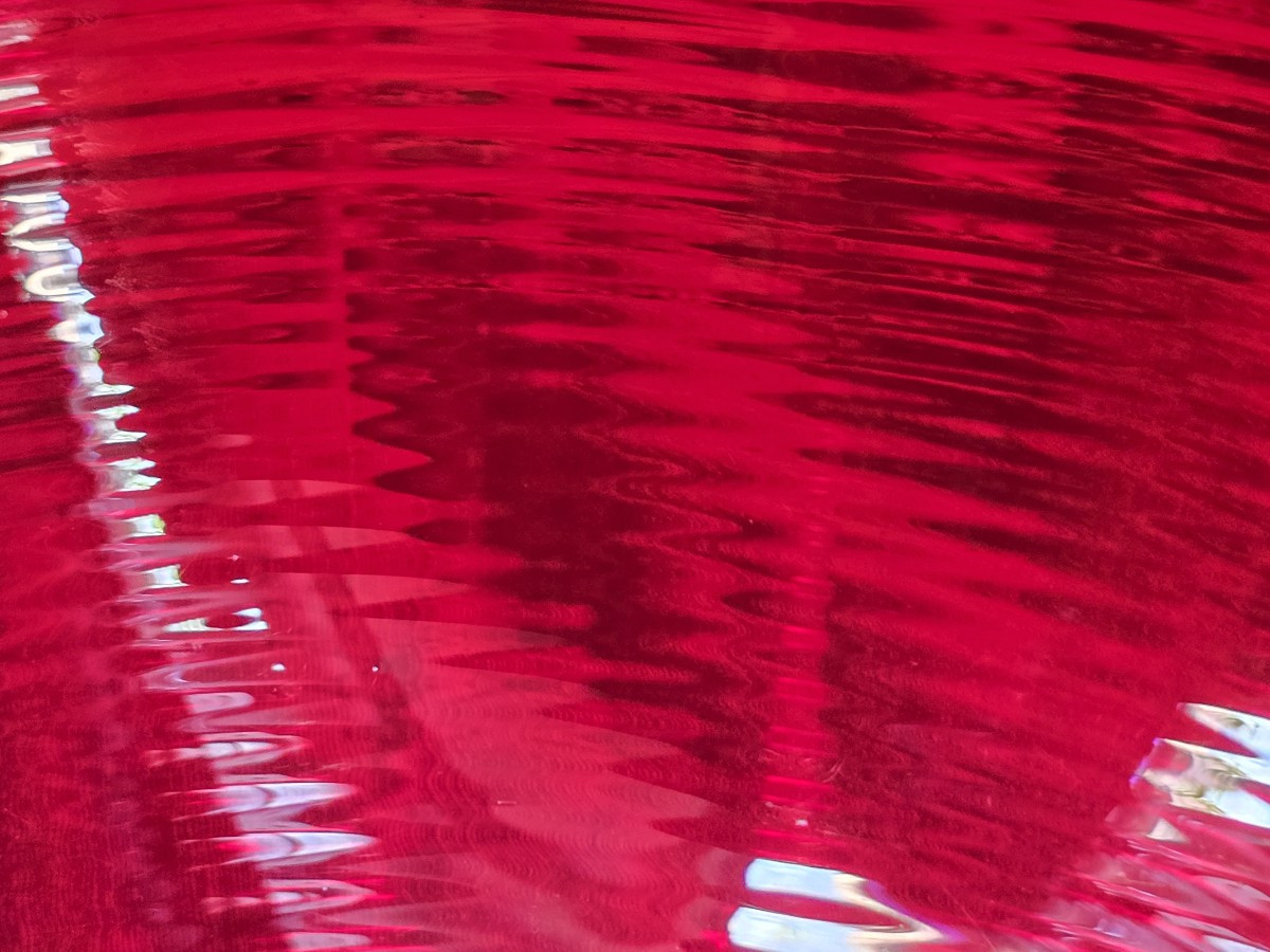 Antico piatto in vetro soffiato di Murano, rosso, metà del XX secolo, diametro 43 cm.-photo-4