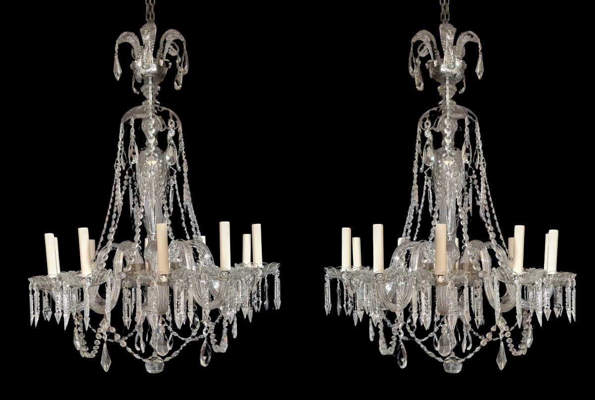 Coppia di lampadari in cristallo di Boemia,  1940 circa