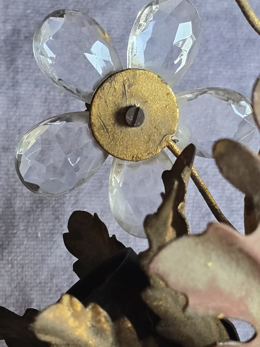 Antica plafoniera Banci in ferro dorato, cristalli e cabochon di vetro-photo-4