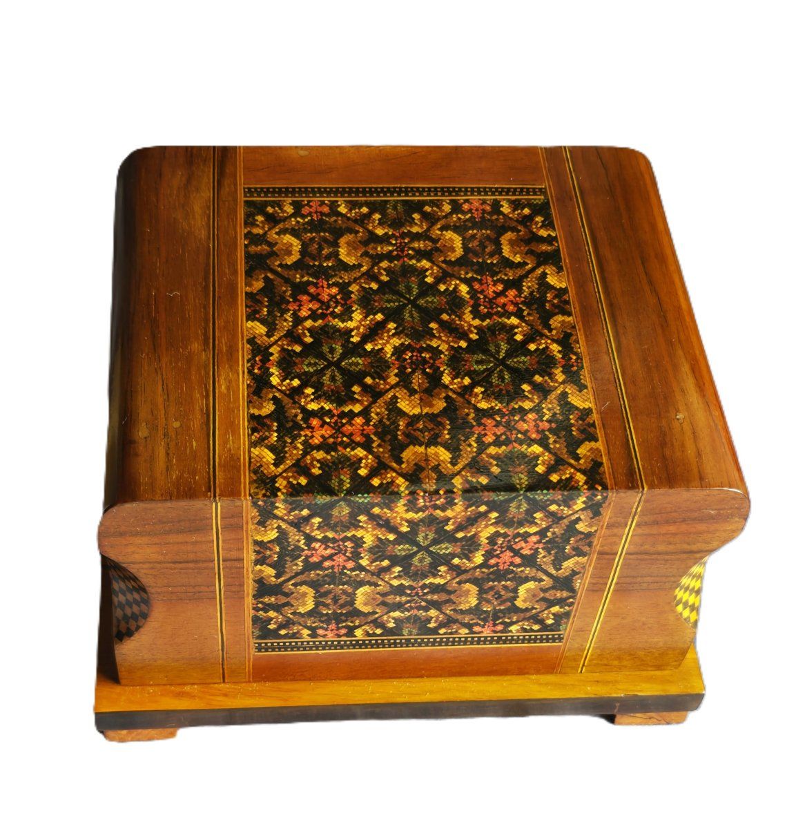Antica scatola portasigarette in legno intarsiato, Italia, metà del XX secolo-photo-2