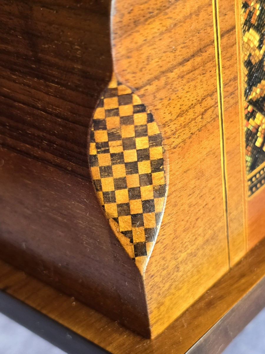 Antica scatola portasigarette in legno intarsiato, Italia, metà del XX secolo-photo-4