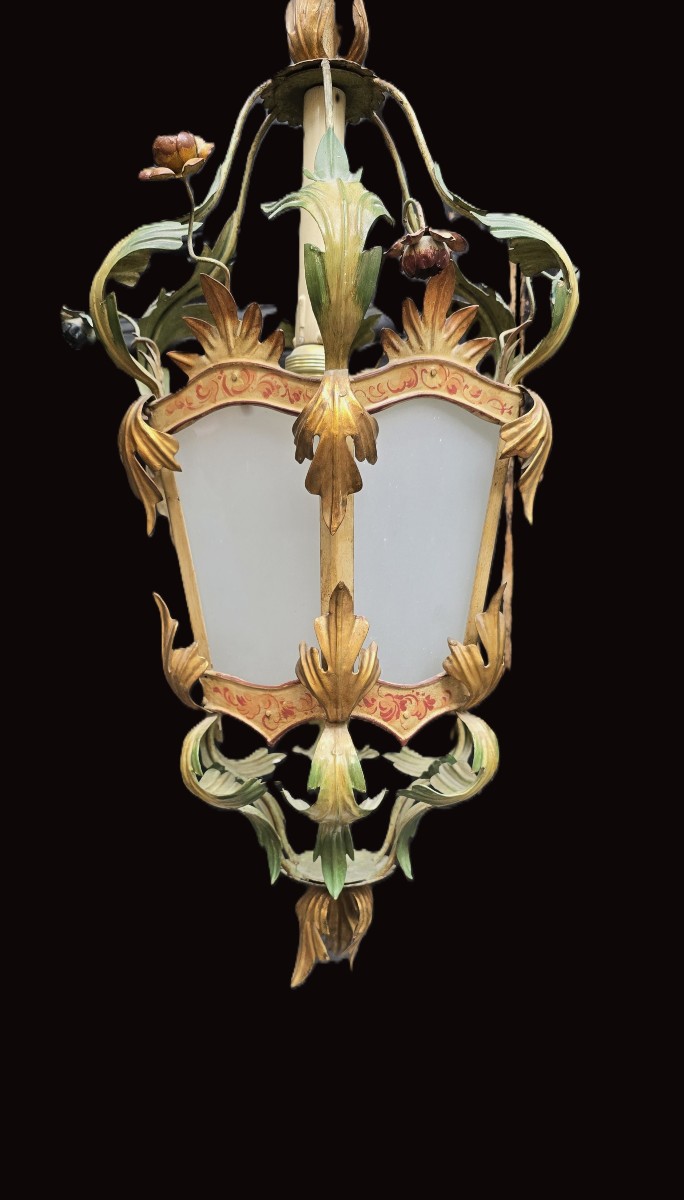 Antica lanterna fiorentina in ferro e vetro – anni 1960-photo-2